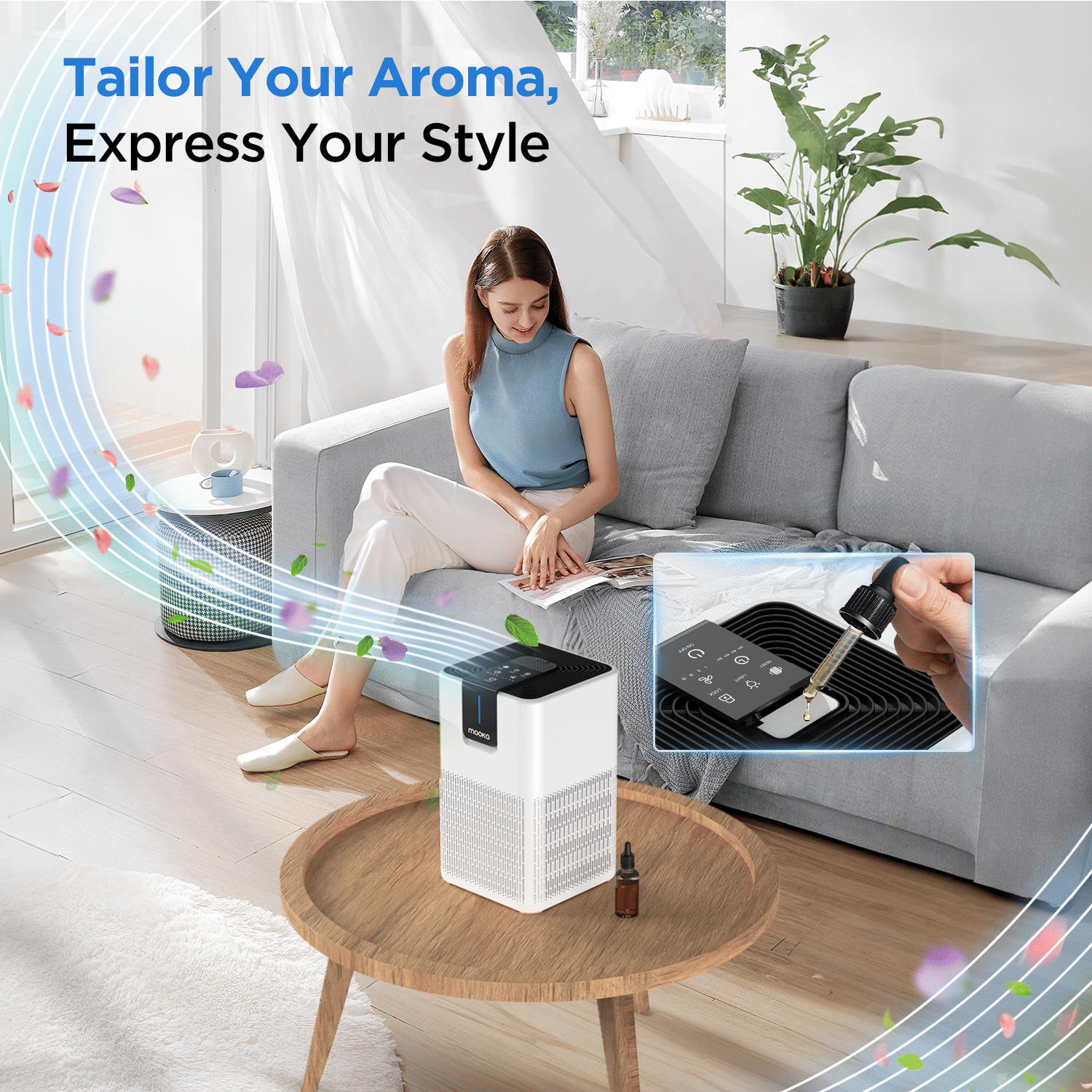 MOOKA Air Purifiers for Home Large Room Up to 1250 Ft², H13 HEPA Air Purifier for Pets Dust Odor Smoke, Aromatherapy Function, Air Cleaner with 15dB Quiet Sleep Mode for Bedroom Office Living Room - JM Variety Store